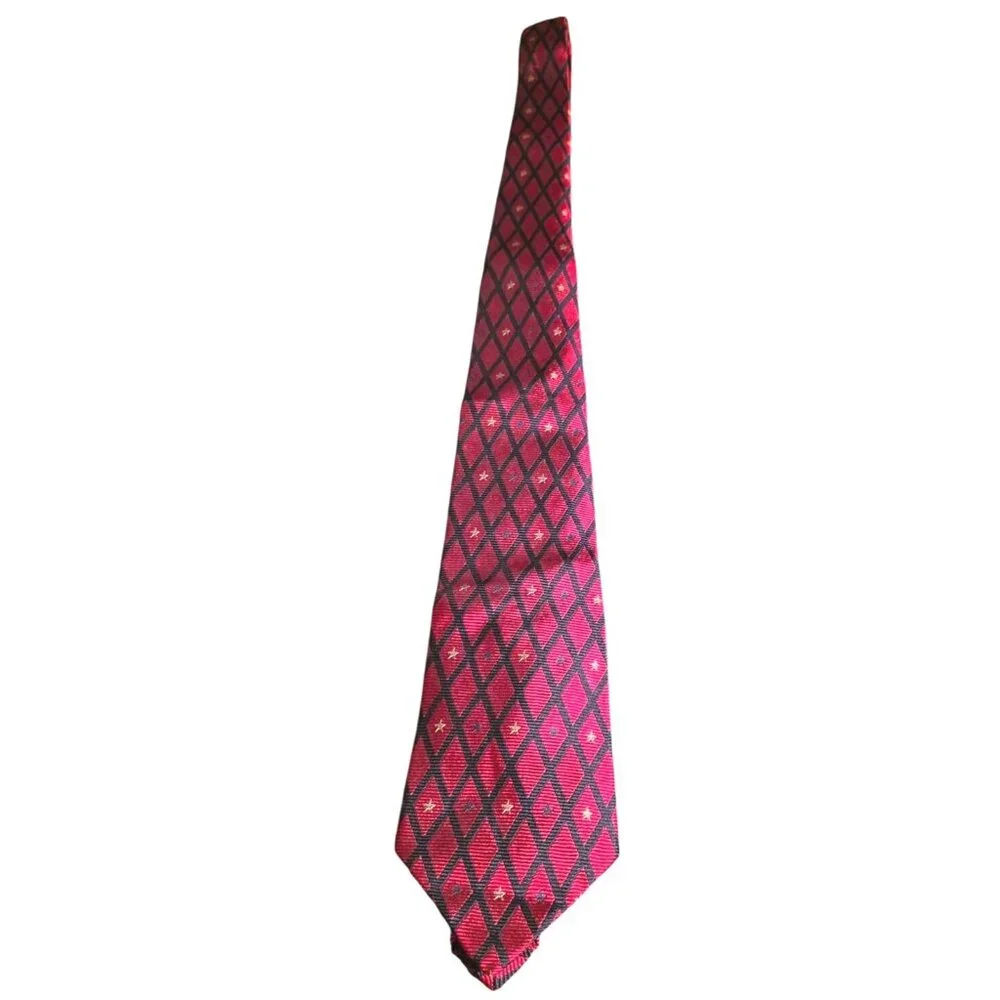 Vintage Repp Necktie Tommy Hilfiger Silk Red &‎ Black Diamond Star Men